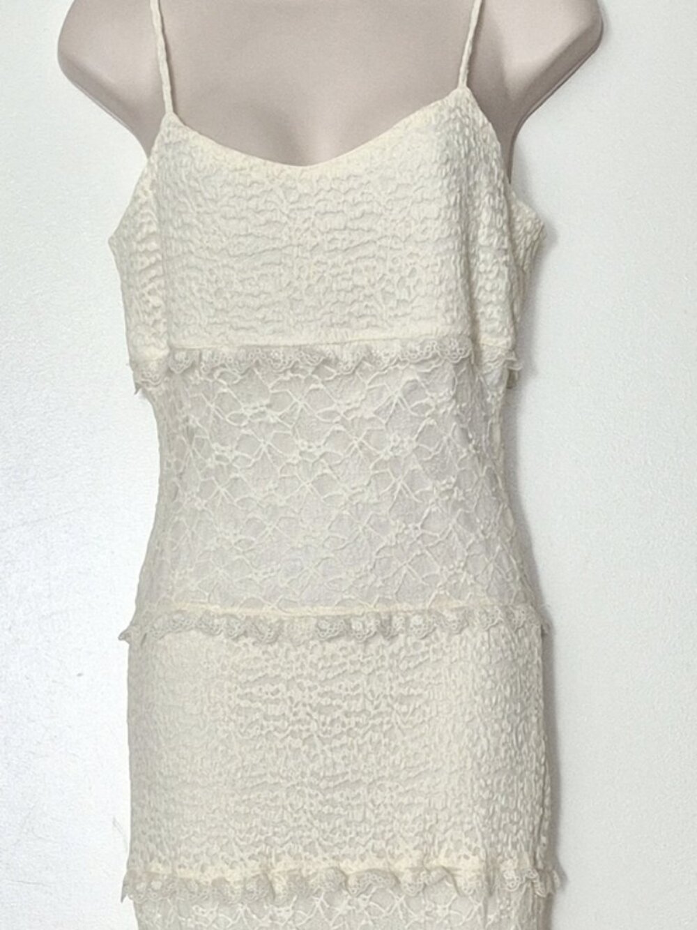 Thirty / Thirty Elegant Tiered Ruffled Lace Maxi Dress Ivory Size Large NWT